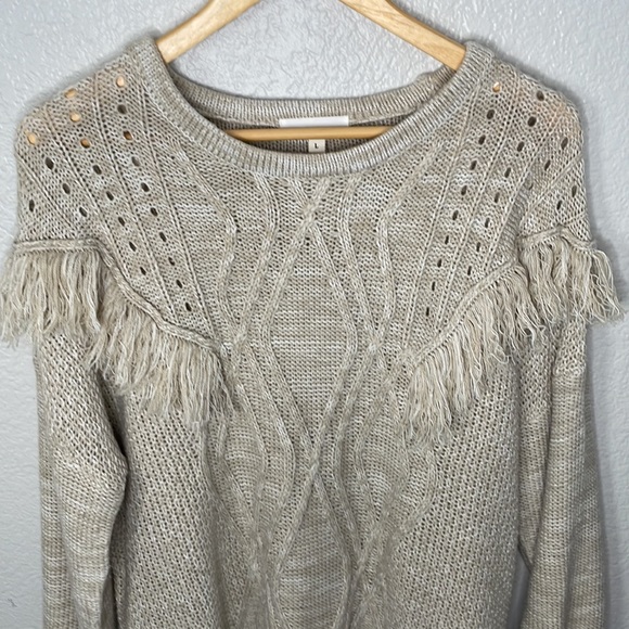 JUNE & HUDSON Sweater with Fringe Detail | Beige | Large - Picture 3 of 9